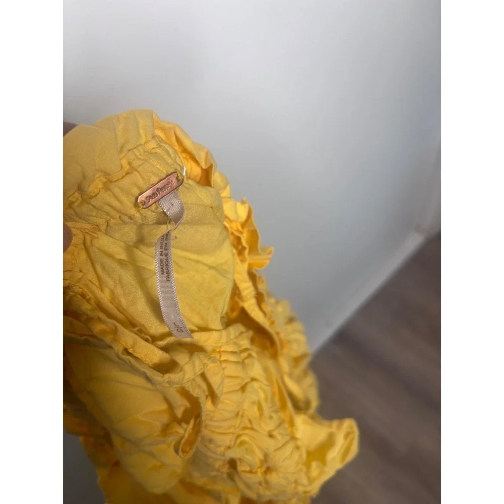 Free People Yellow Smocked Tube Top Ruffle Crop Boho Strapless Large
